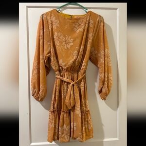 Floral Print Orange Dress